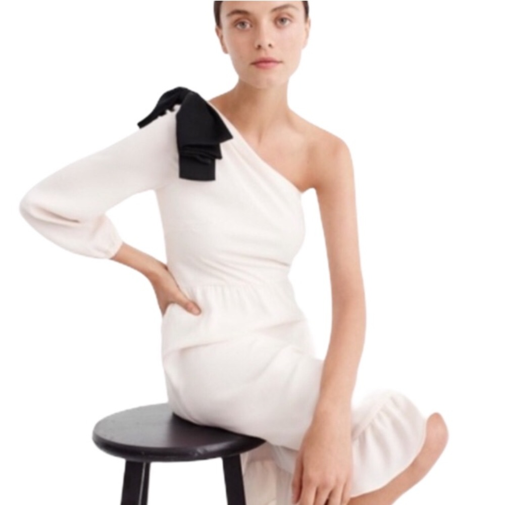 J Crew One Sleeve Black Bow Shoulder Dress size 12